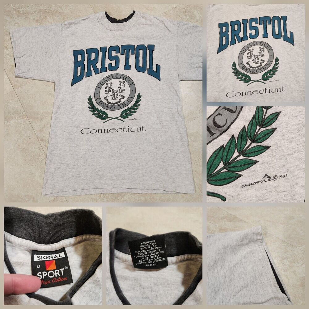 VTG 90s‎ Bristol CT Connecticut Mens M Medium USA Single Stitch Graphic T Shirt